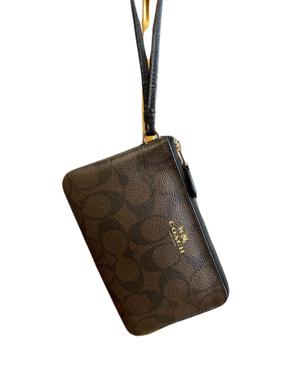 Coach Double Corner Zip Wristlet Metallic Brown Signature Canvas Gold-Tone